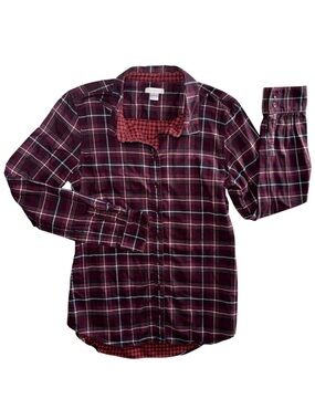 Garnet Hill Burgundy Plaid 100% Organic Pima Cotton Button Down Shirt  Medium